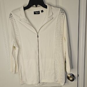 Onque Casuals Cream Zip-Up Top